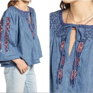 NWOT Free People Sun Valley Embroidered Blouse Size M